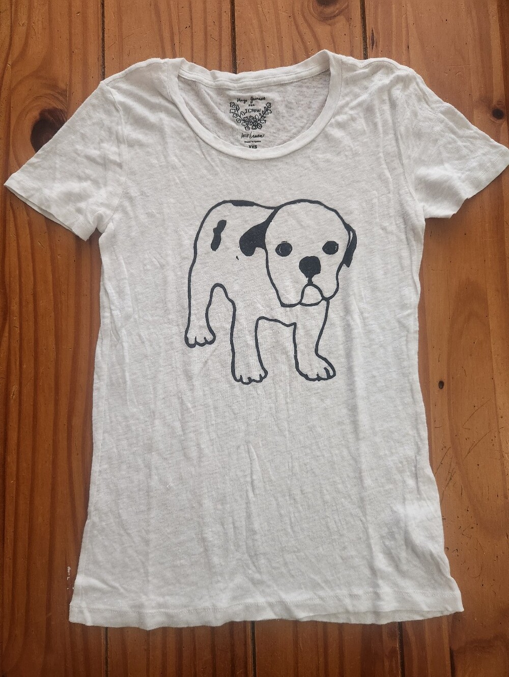 J. Crew 100% Linen Dog Tee White/Black Size XXS